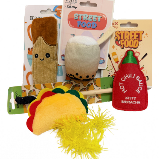 KitNip Kitty Cat STREET FOOD Interactive Wand Catnip Plush New Lot of 4 Cat Toys