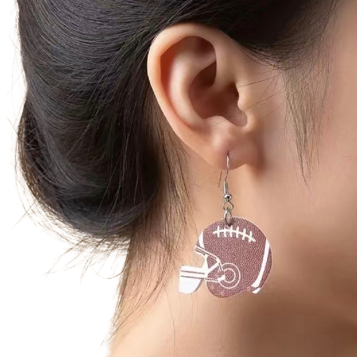 Football Rugby Faux Leather Dangle Earrings Sporty Team Support NEW