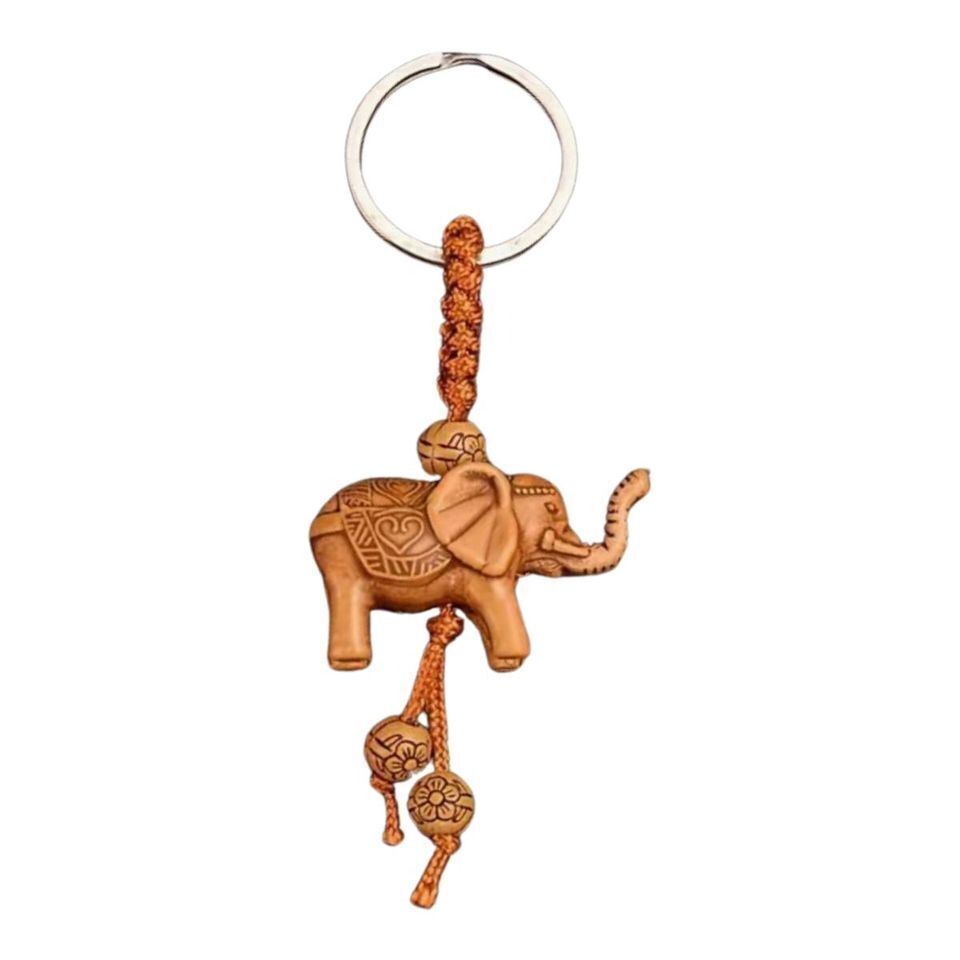 Polyresin Elephant Keychain Lucky Carved Animal Key Ring NEW