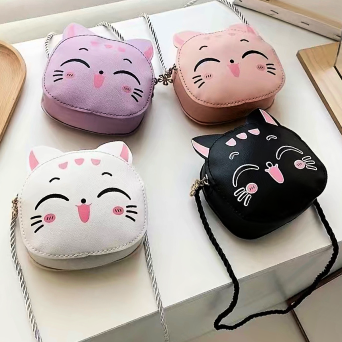 Cute Little Cartoon Cat Crossbody Bag Mini Zipper Coin Purse Lightweight NEW