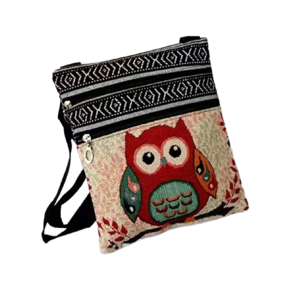 Embroidered Tote Owl Floral Purse Colorful Crossbody Bag Zipper Pocket NEW