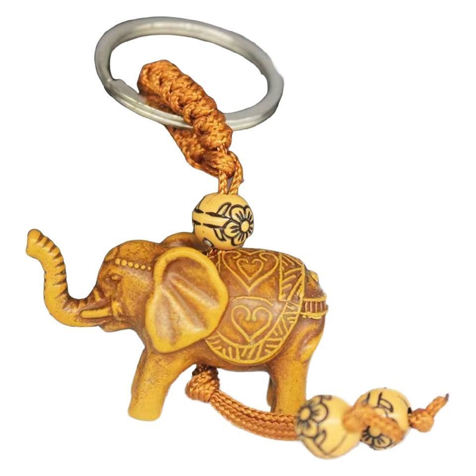 Polyresin Elephant Keychain Lucky Carved Animal Key Ring NEW