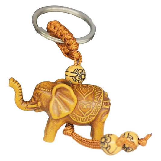 Polyresin Elephant Keychain Lucky Carved Animal Key Ring NEW