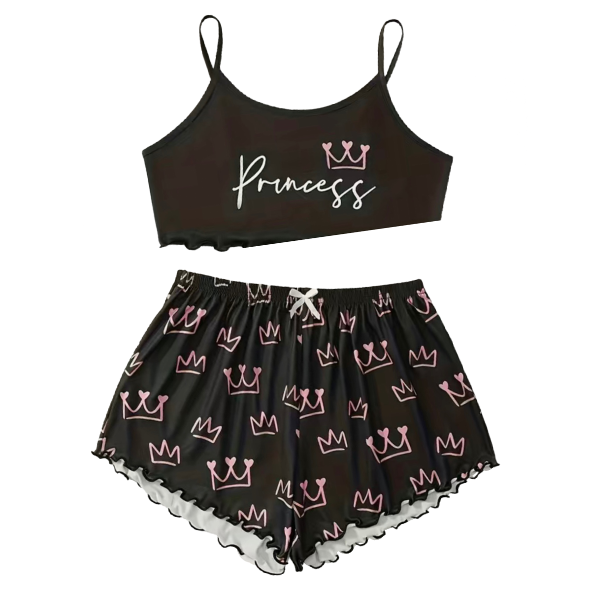 Princess Crown PJ 2 Pc Set Large 12 Women's Loungewear Pajamas Cami Top & Shorts