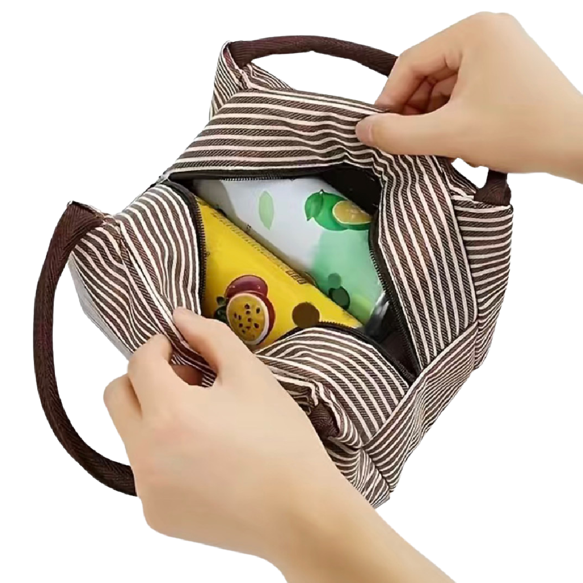Insulated Striped Lunch Bag For School Work Travel Picnic Lightweight Nylon NEW
