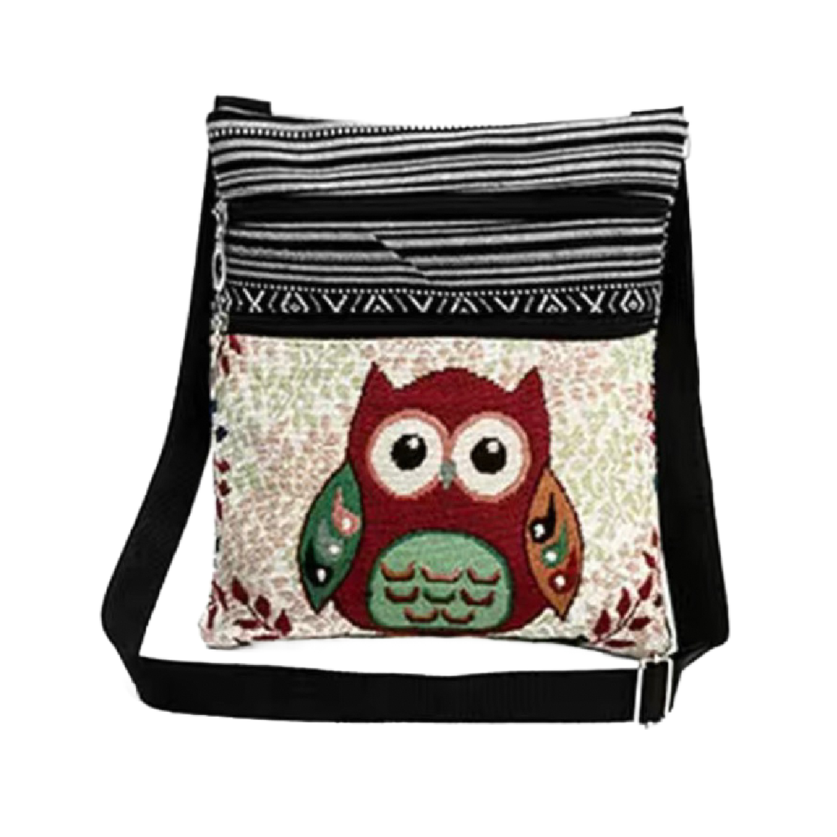 Embroidered Tote Owl Floral Purse Colorful Crossbody Bag Zipper Pocket NEW