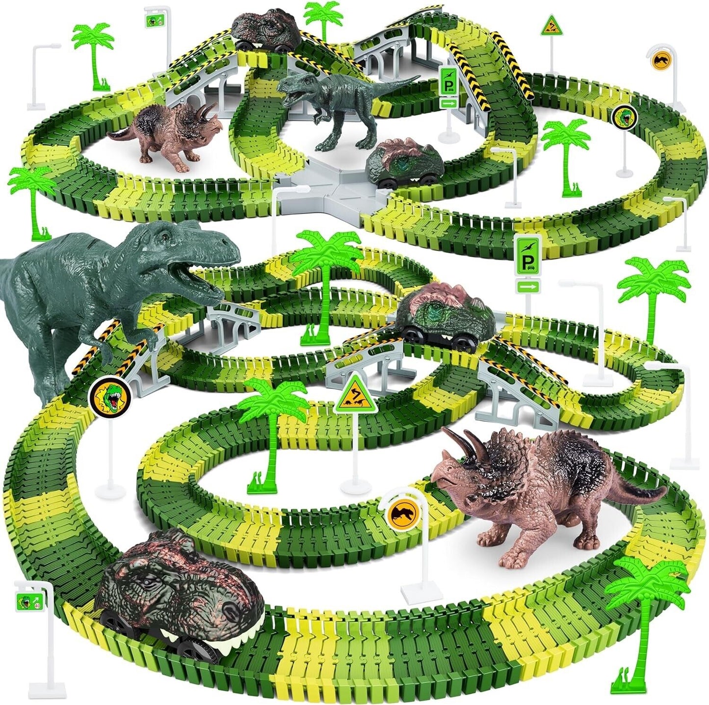 252pcs Dinosaur Toys Vehicles Jurassic World Road Flexible Race Tracks NIB