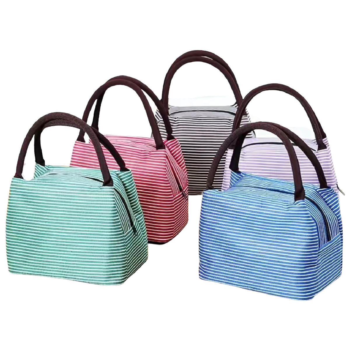 Insulated Striped Lunch Bag For School Work Travel Picnic Lightweight Nylon NEW
