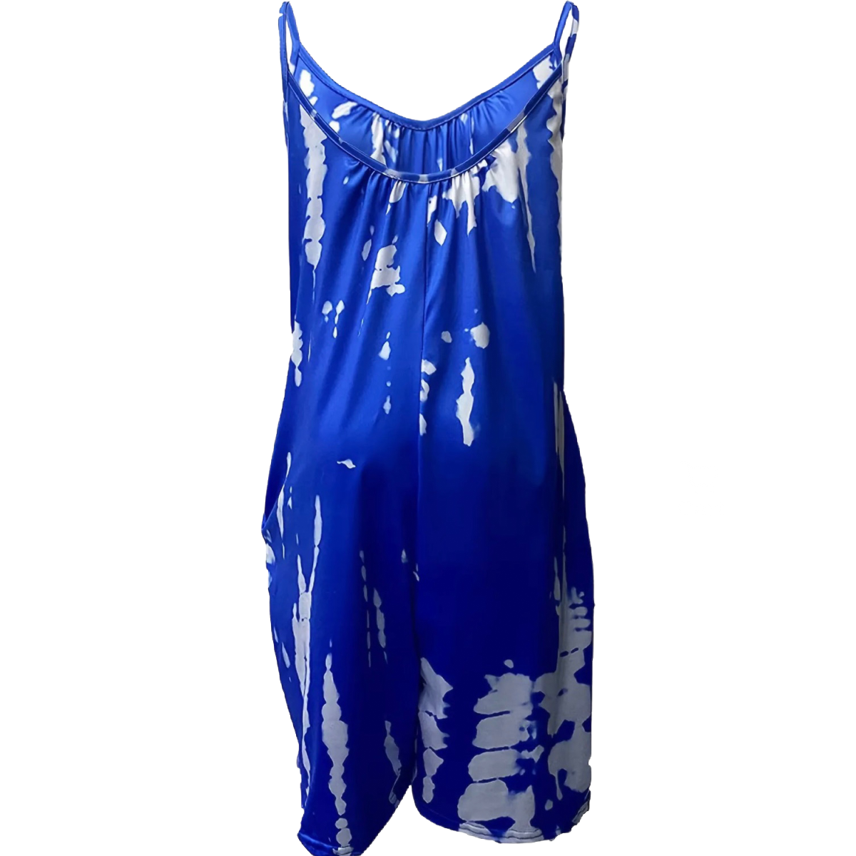 BoHo Romper Jumpsuit Size XXL / 14 Blue Tie-Dye Scoop Neck Spaghetti Strap NEW