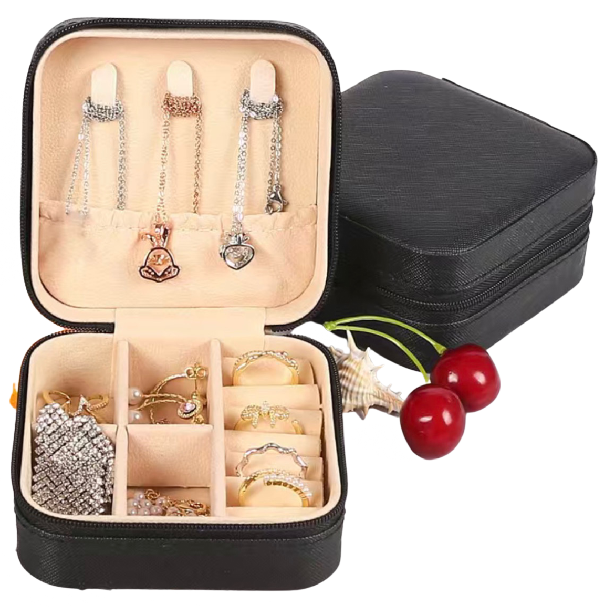 Faux Leather Jewelry Box Portable Travel Case for Earrings, Rings, Necklaces NEW