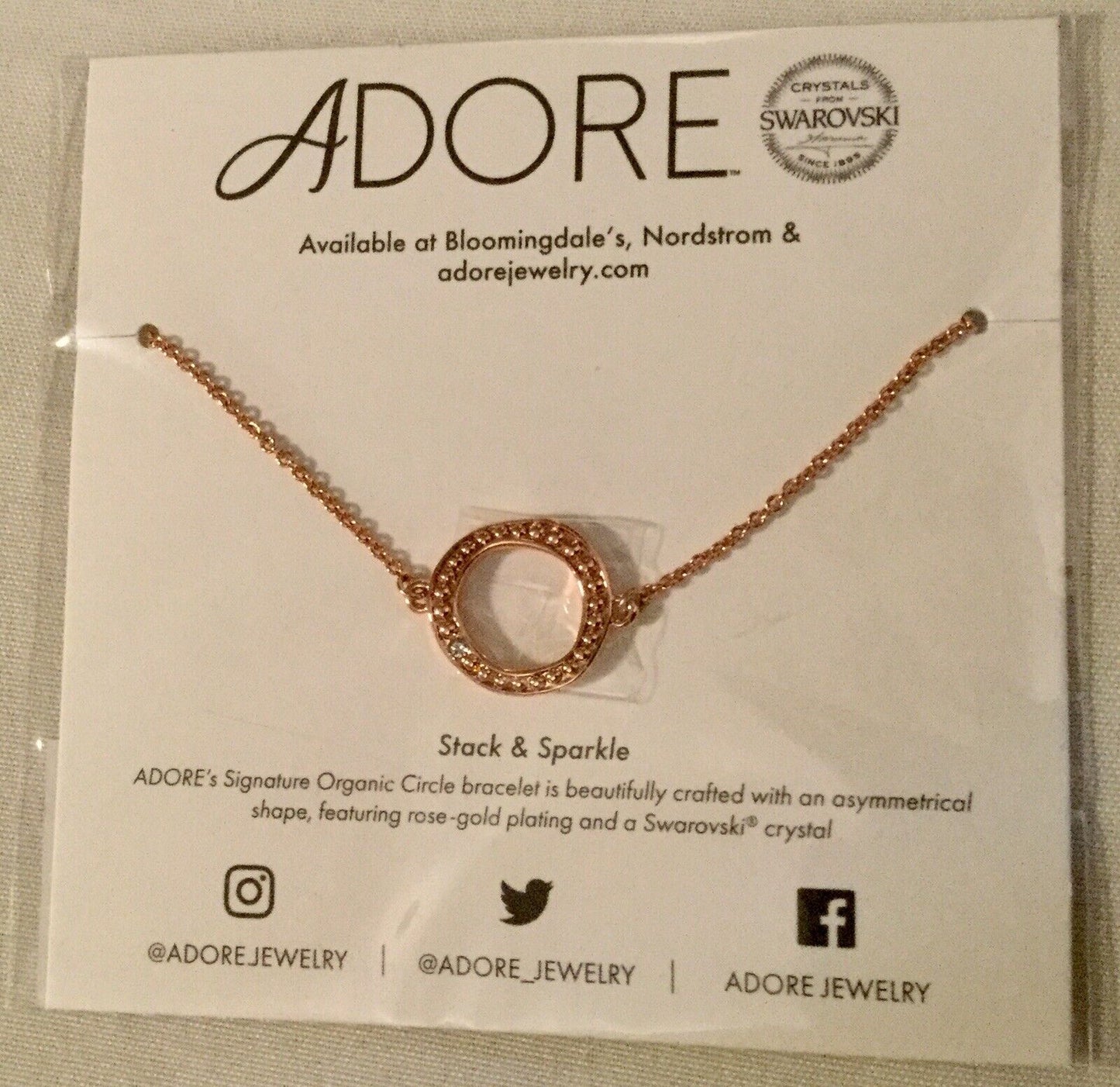 Adore Swarovski Crystal Bracelet Organic Circle Rose Gold Adjustable NEW