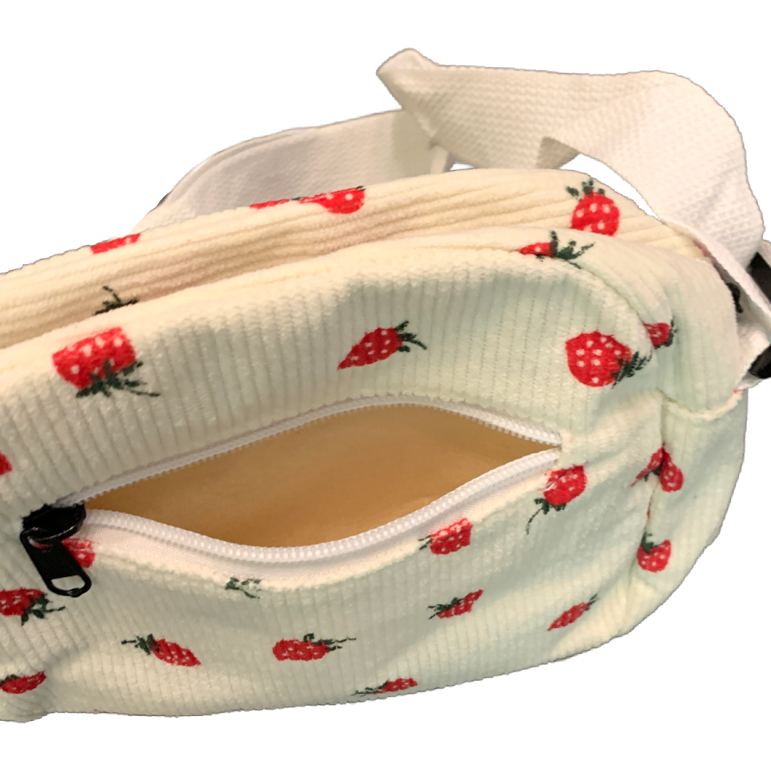 Small Corduroy Strawberry Print Shoulder Hand Bag Purse Crossbody New