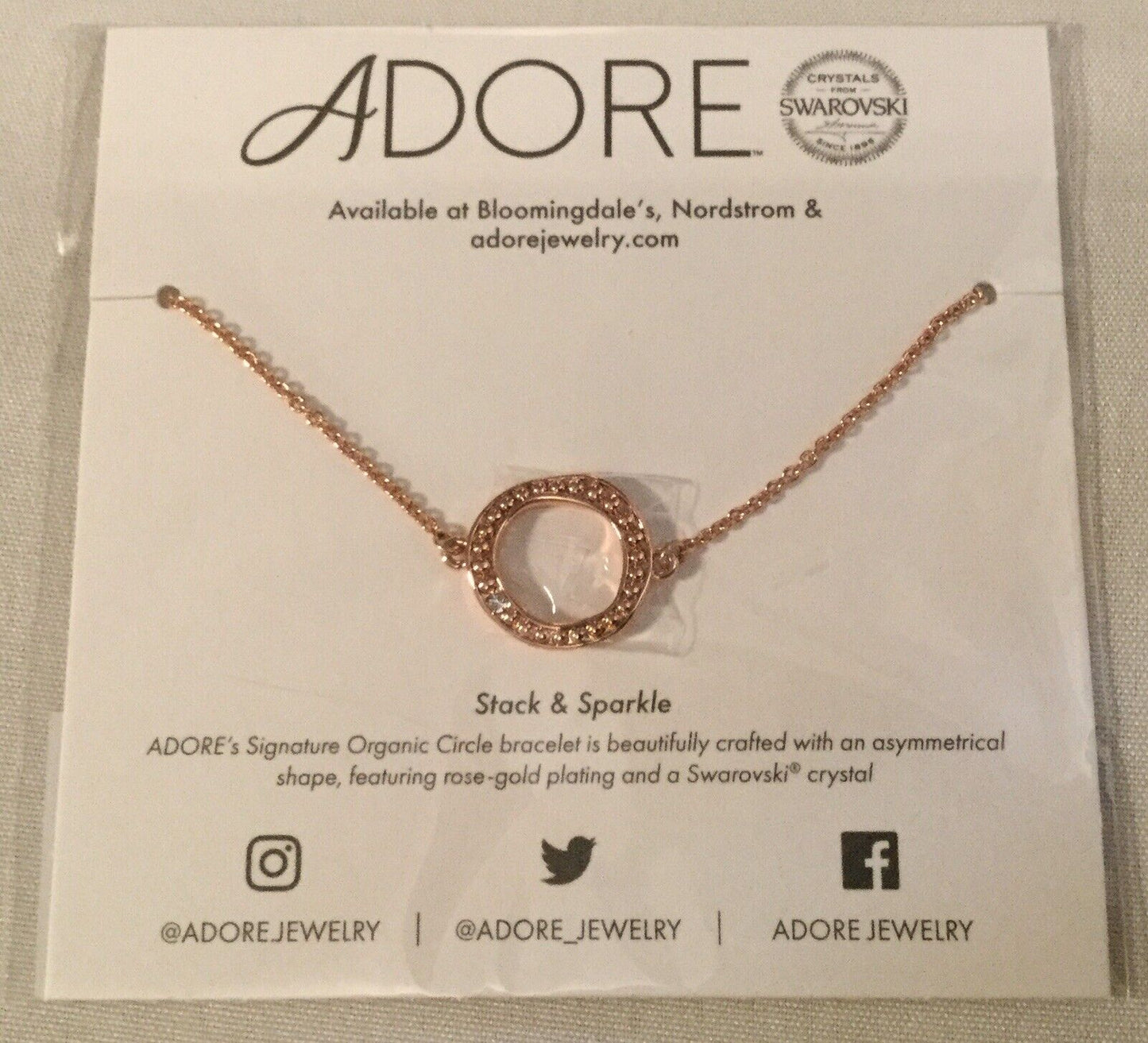 Adore Swarovski Crystal Bracelet Organic Circle Rose Gold Adjustable NEW