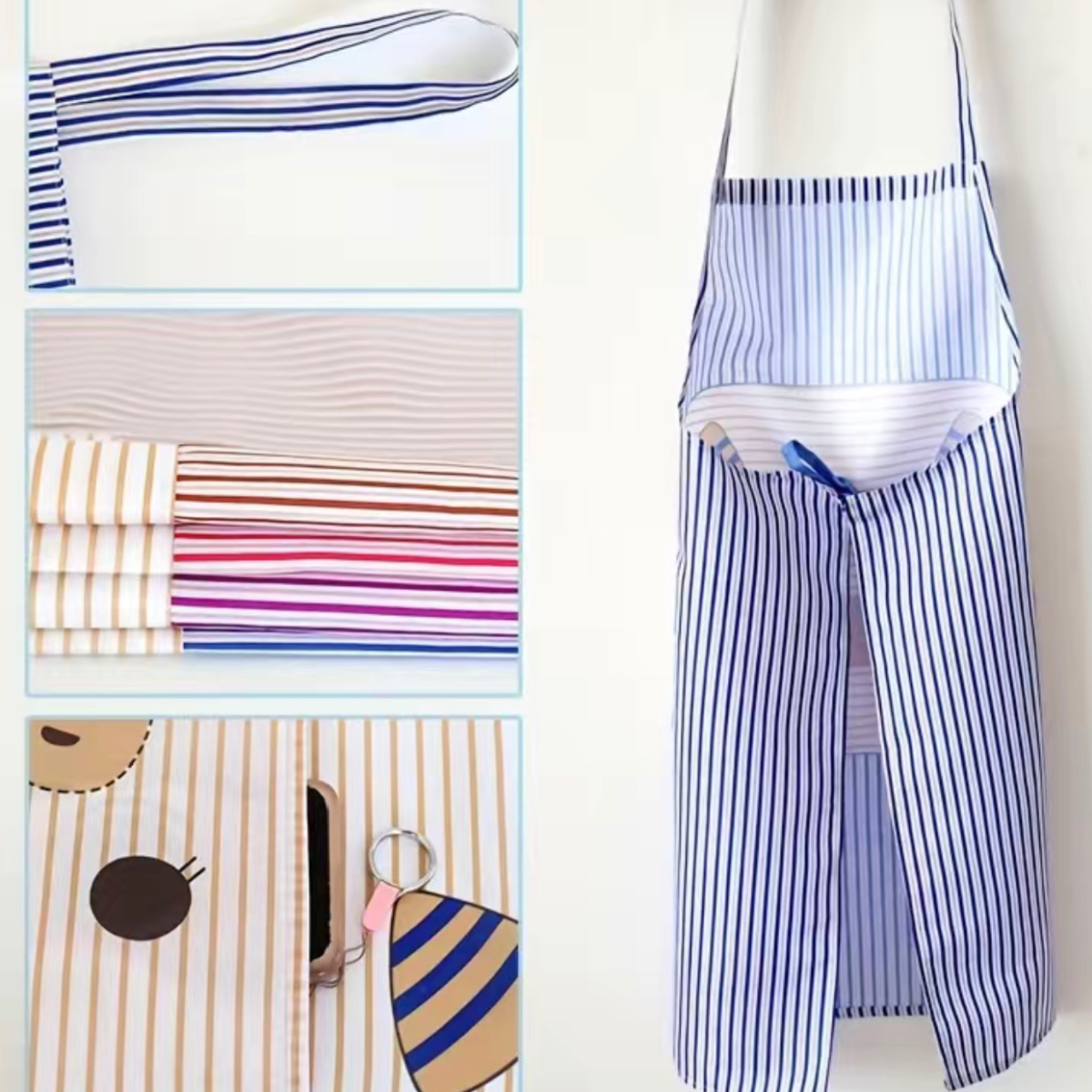 Striped Pig Print Bib Apron Kitchen BBQ Baking Farm Animals Everyday NEW