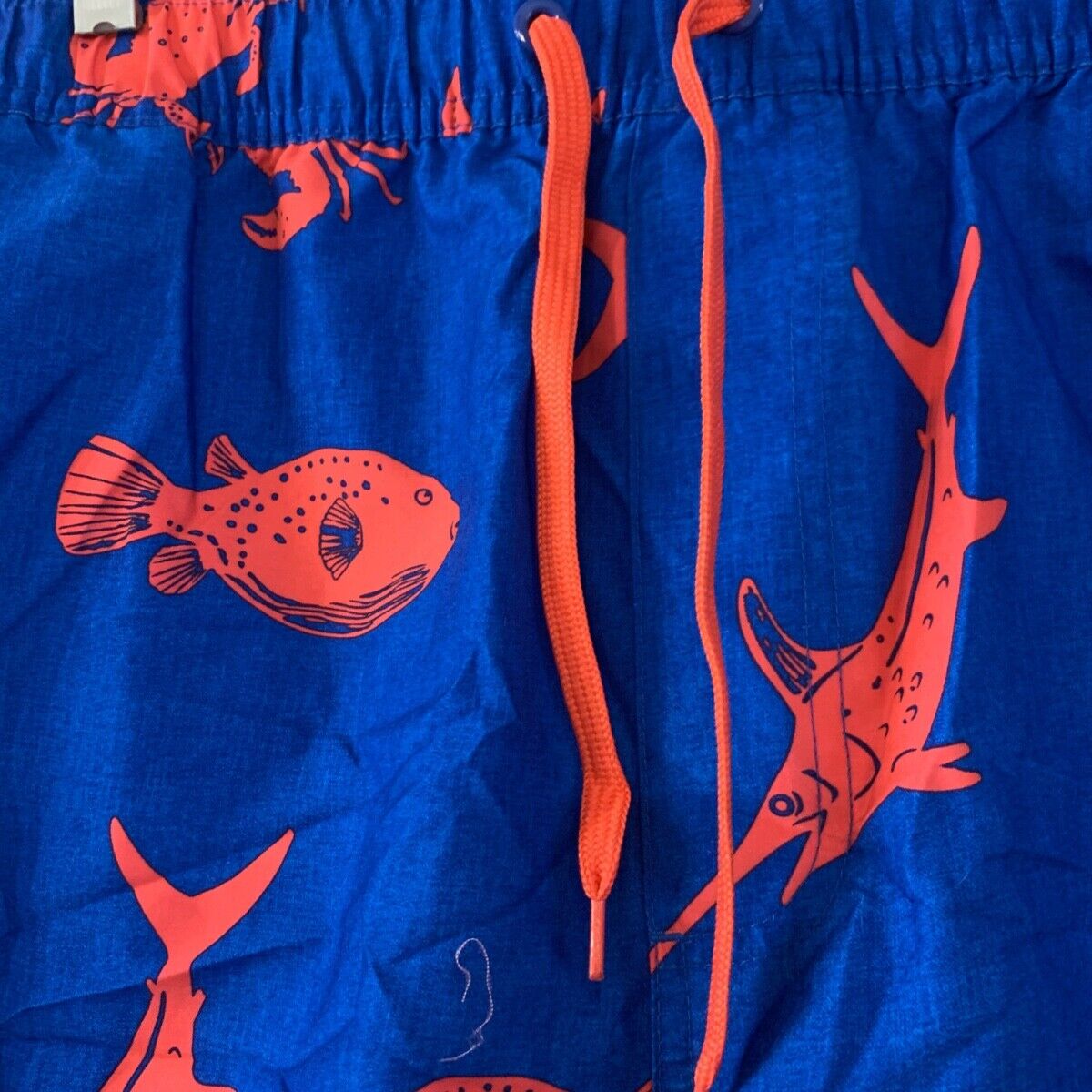 Old Navy Ocean Swim Trunks Size XL Tall 6" Pockets Blue Orange Fish Brief NWT