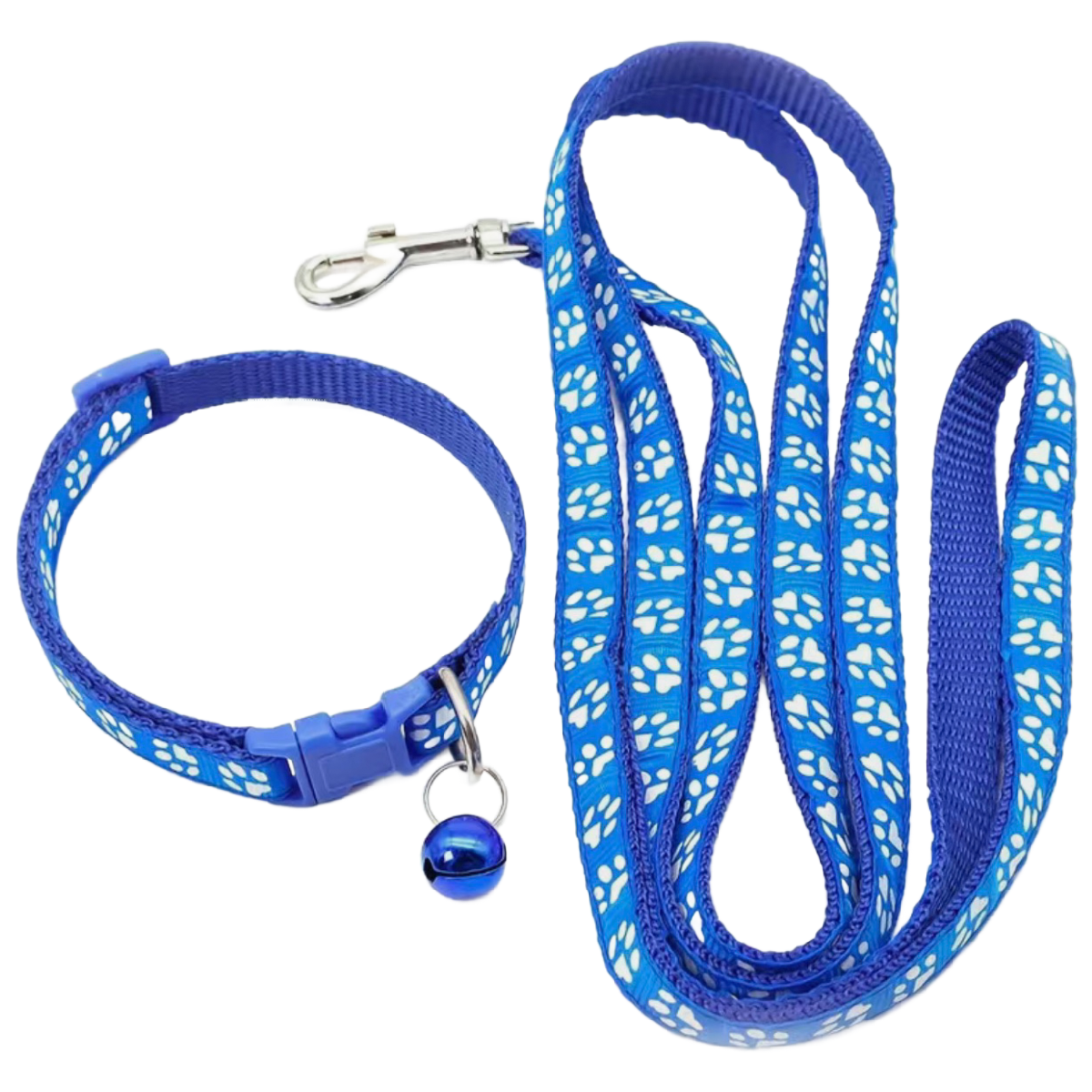 Pet Leash & Collar Combo Cat or Puppy Dog Paw Small 7.5"-12.5" Neck NEW 2pc Lot