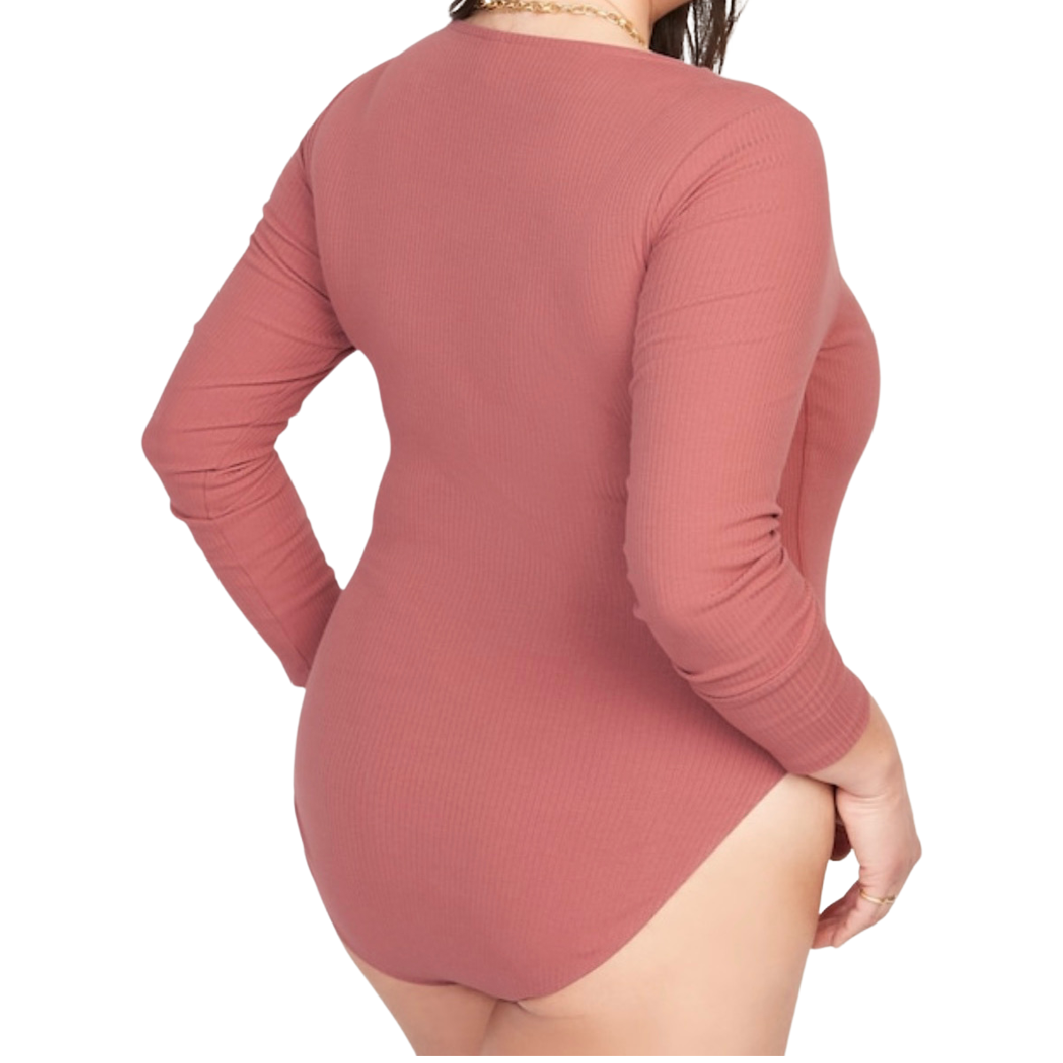 Long Sleeve Square Neck Rib Knit Bodysuit 4X (28/30) In Dusty Red Stretch NWT