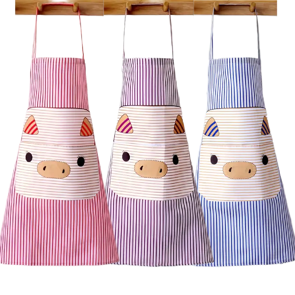 Striped Pig Print Bib Apron Kitchen BBQ Baking Farm Animals Everyday NEW