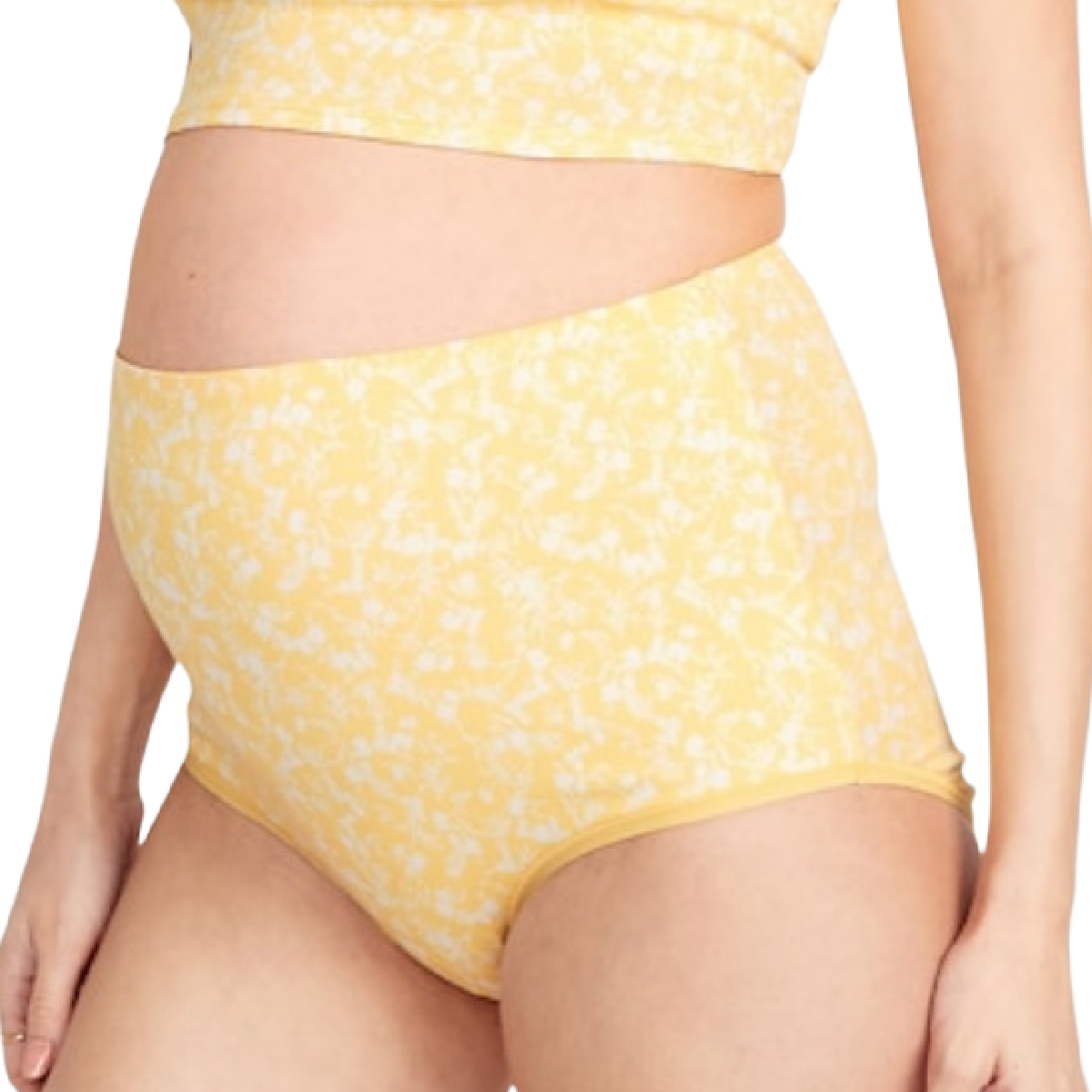 2-Pack Maternity Hipster Panties Small Rollover-Waist Jersey Yellow Floral NWT