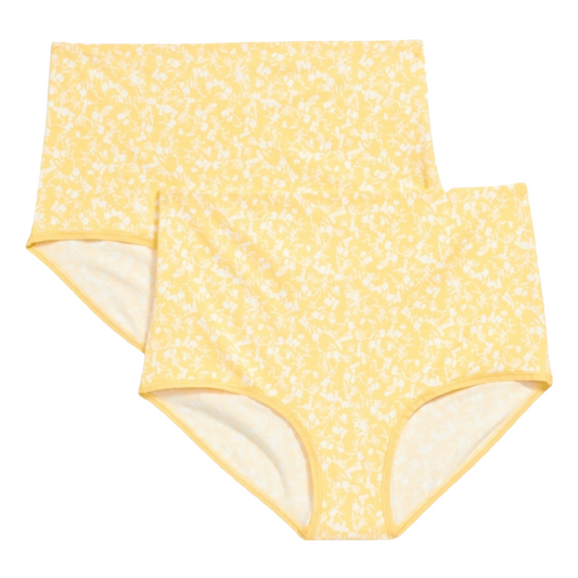 2-Pack Maternity Hipster Panties Small Rollover-Waist Jersey Yellow Floral NWT