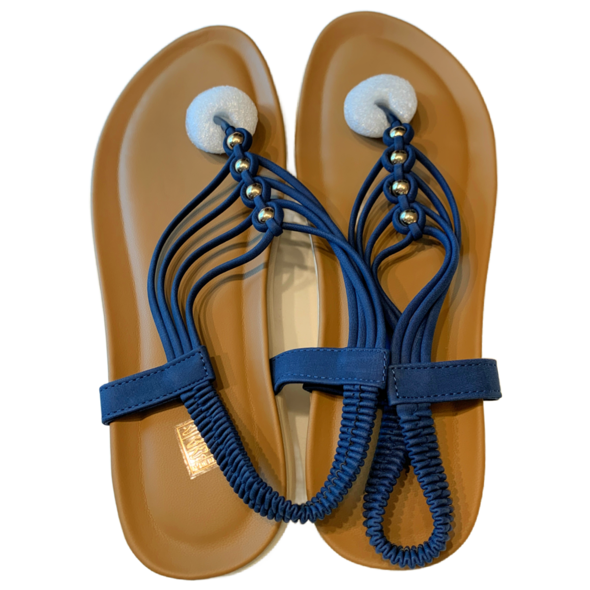 Boho Style Sandals Navy Blue Braided Beaded T-Strap Womens Non-Slip Shoes New
