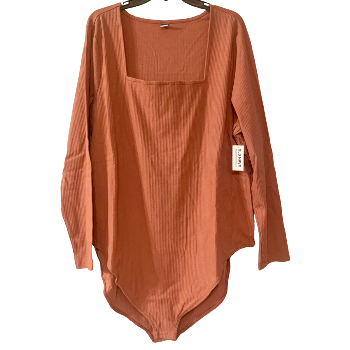 Long Sleeve Square Neck Rib Knit Bodysuit 4X (28/30) In Dusty Red Stretch NWT