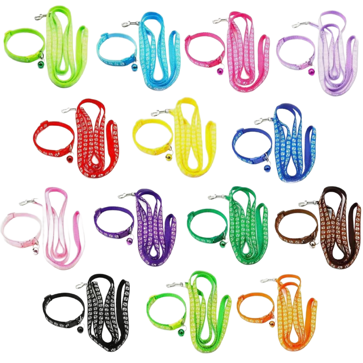 Pet Leash & Collar Combo Cat or Puppy Dog Paw Small 7.5"-12.5" Neck NEW 2pc Lot