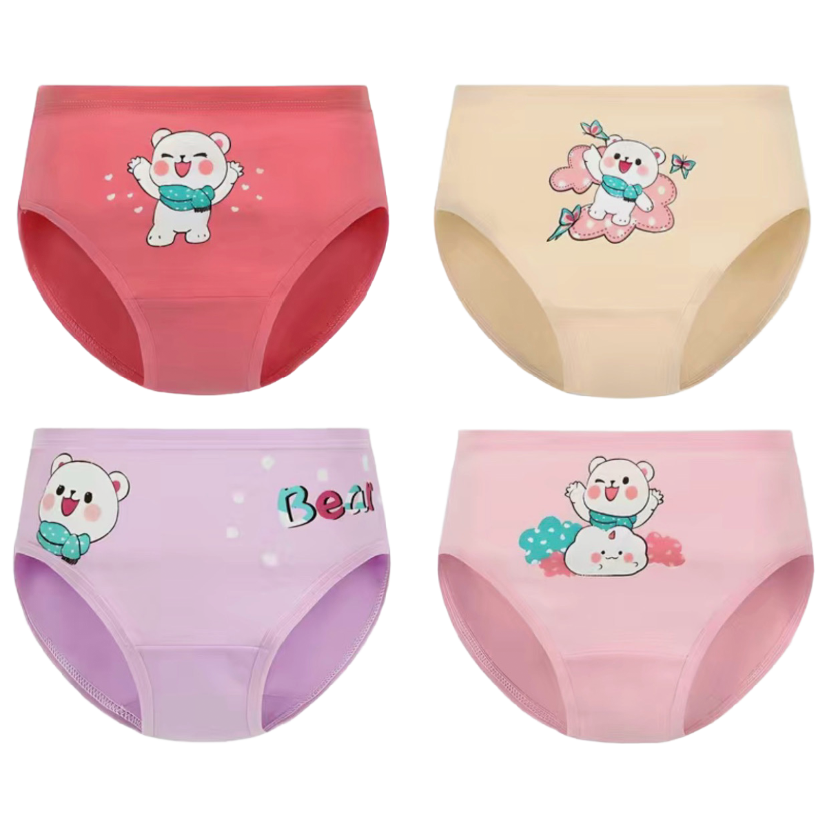 Lot of 4 Pairs of Cotton Brief Panties Stretchy Underwear Girls Unisex Boys NEW