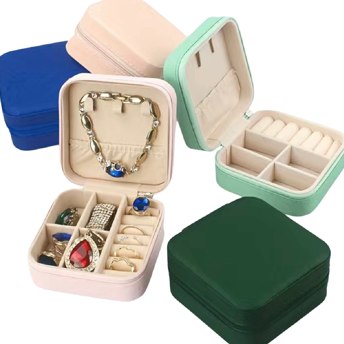 Faux Leather Jewelry Box Portable Travel Case for Earrings, Rings, Necklaces NEW