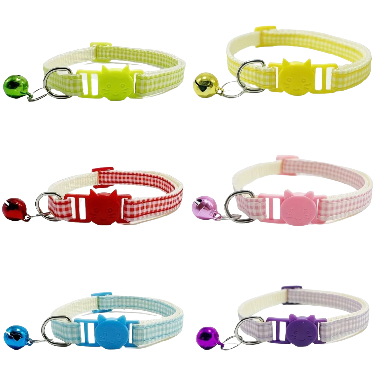 Gingham Breakaway Kitty Cat Or Puppy Dog Collar W/ Bell Colorful Adjustable NEW