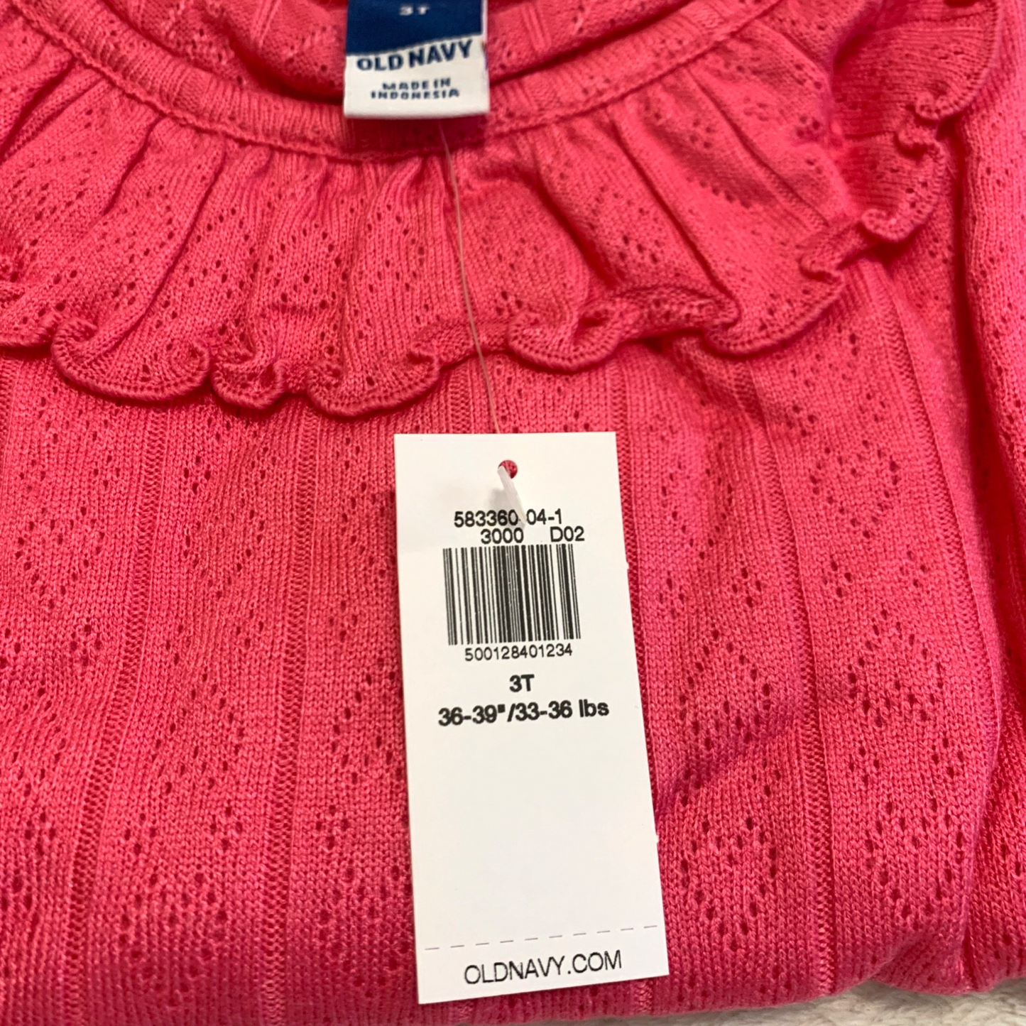 Ruffle-Trim Pointelle-Knit Top Pink Shirt Toddler Size Long Sleeve NWT
