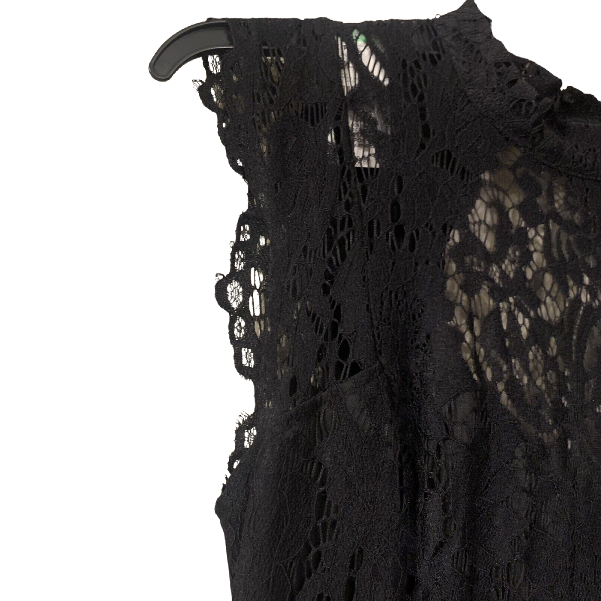 Lace Lined Petite Dress Key Hole Back Mandarin Collar Cap Sleeve Black NWT