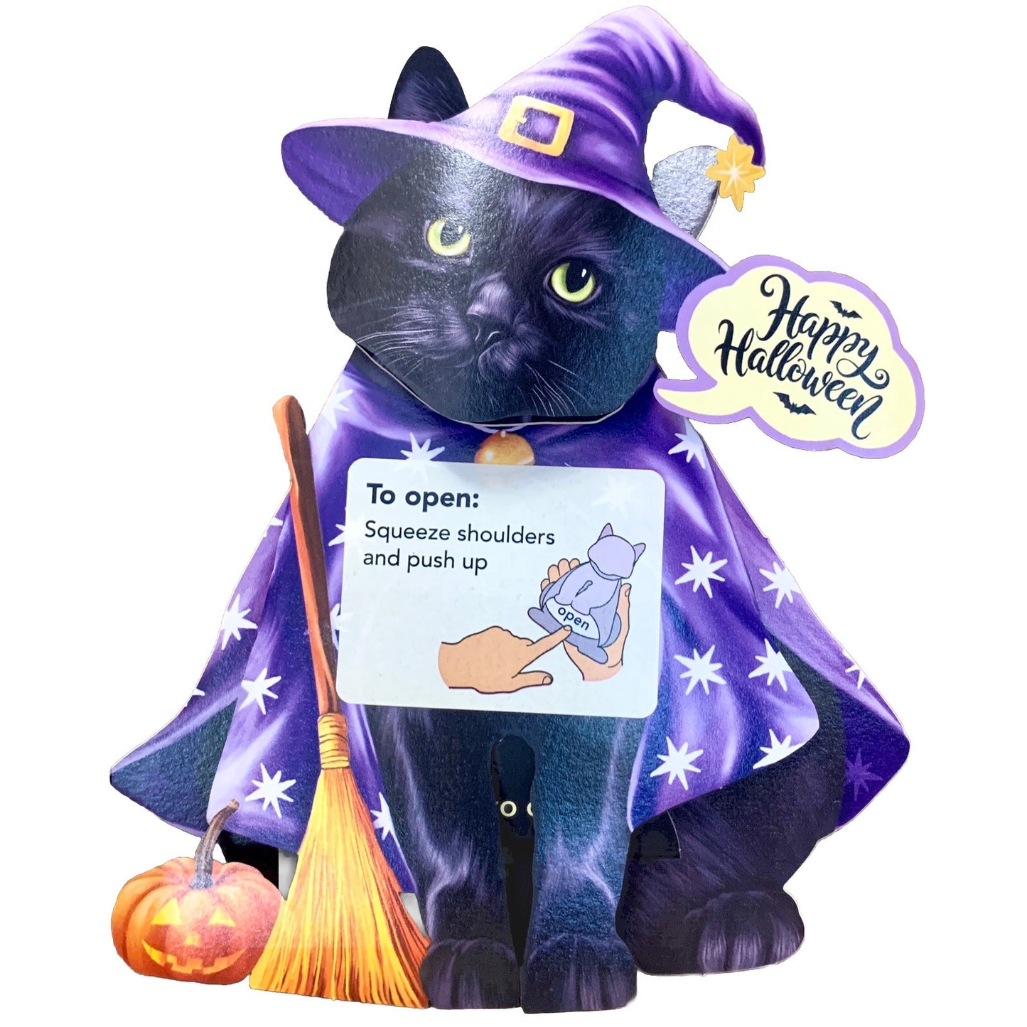 Pop up Greeting Cards 3D Halloween Black Cat In Witch Costume Popup Holiday Gift