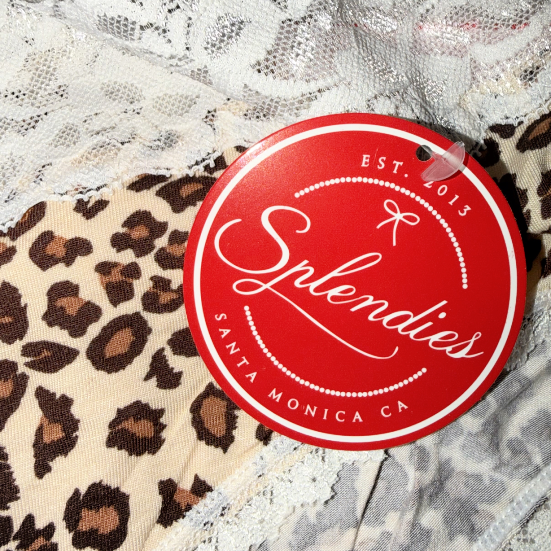 Splendies Kaia Leopard Bikini Panties Knit Lace Lingerie NWT
