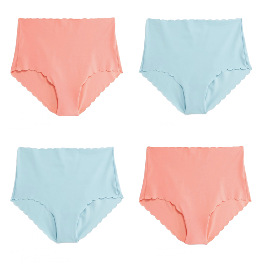 High-Waisted No-Show Brief Panties Size XS Lot of 4 Pairs Melon / Blue Underwear