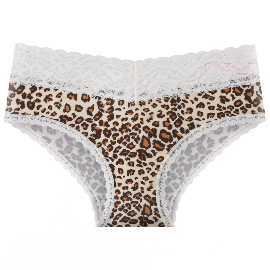 Splendies Kaia Leopard Bikini Panties Knit Lace Lingerie NWT