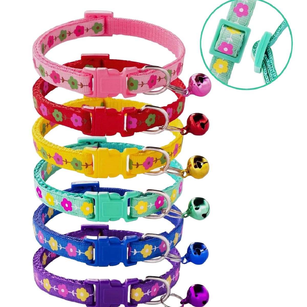 Colorful Floral Print Adjustable Kitty Cat or Puppy Dog Breakaway Collar W/ Bell