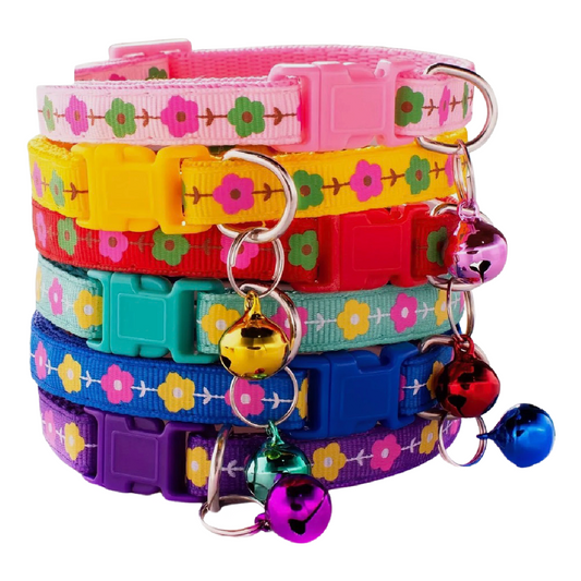 Colorful Floral Print Adjustable Kitty Cat or Puppy Dog Breakaway Collar W/ Bell