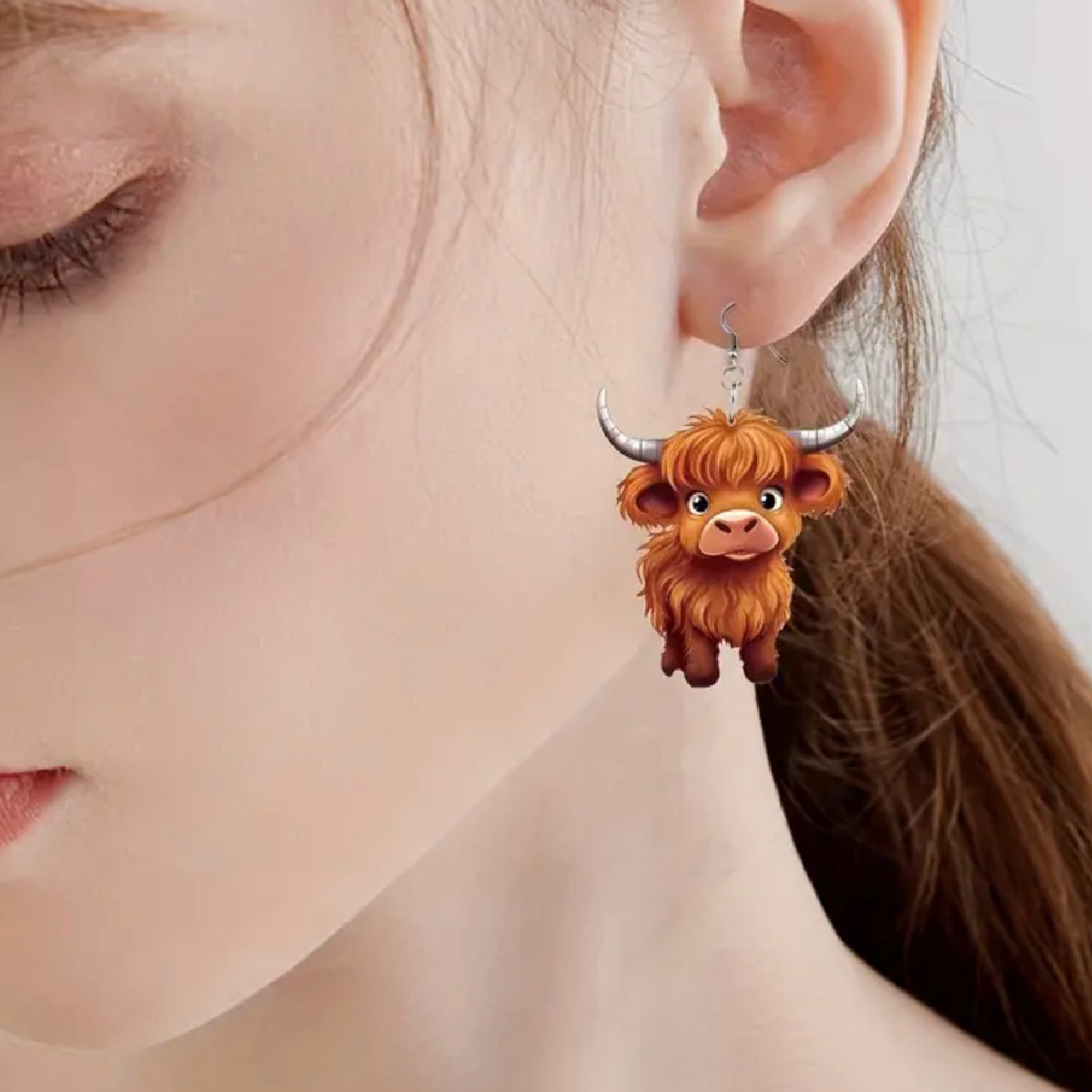 Cartoon Highland Cow Earrings Dangle Casual Lightweight Acrylic Comfortable New