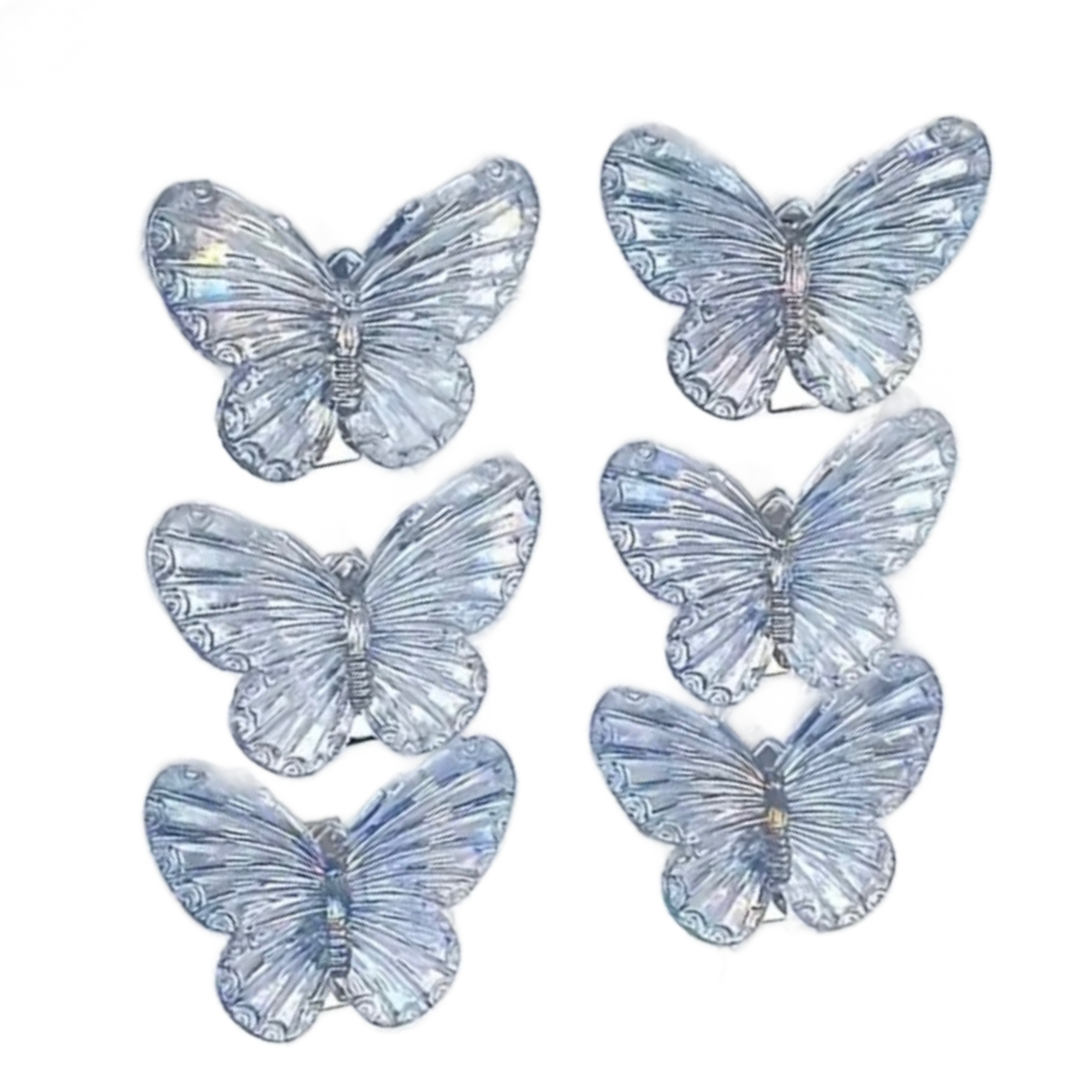 6pc Transparent Butterfly Alligator Hair Clips 1.5" Barrettes New Set Lot of 6