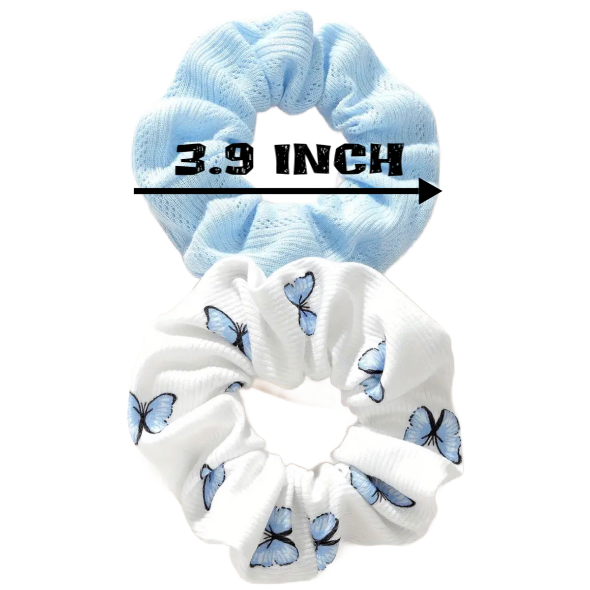 2pc Butterfly Hair Texture Scrunchies Elastic Ties Set Comfortable Blue Lot NEW