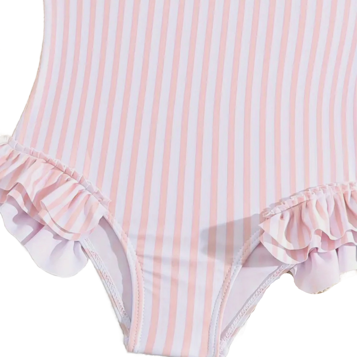 Blush Pink White Striped Swimwear Girl's Size 5/6 Ruffle Straps Swimsuit New