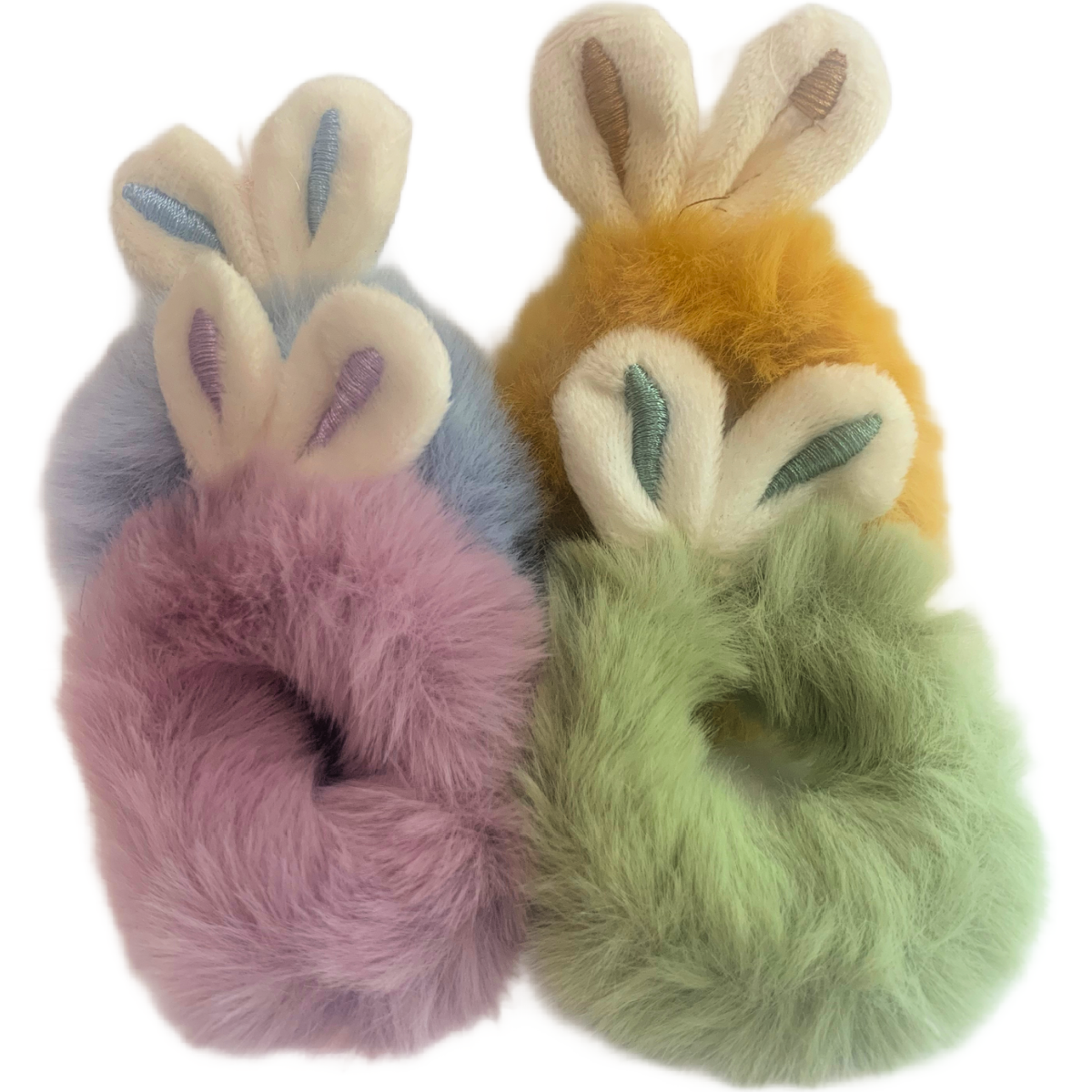 Bunny Rabbit Ears Plush Hair Tie Elastic Ring Ponytail Holder 4pc New Easter Set