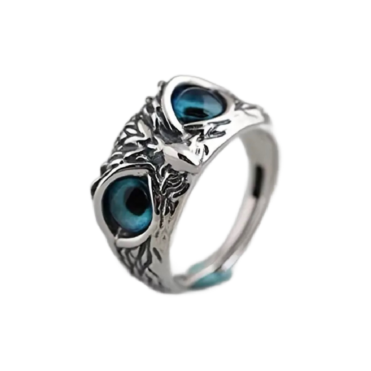 Blue Eye Cute Owl Silver Ring Adjustable Size Bird Unique Unisex Fun New