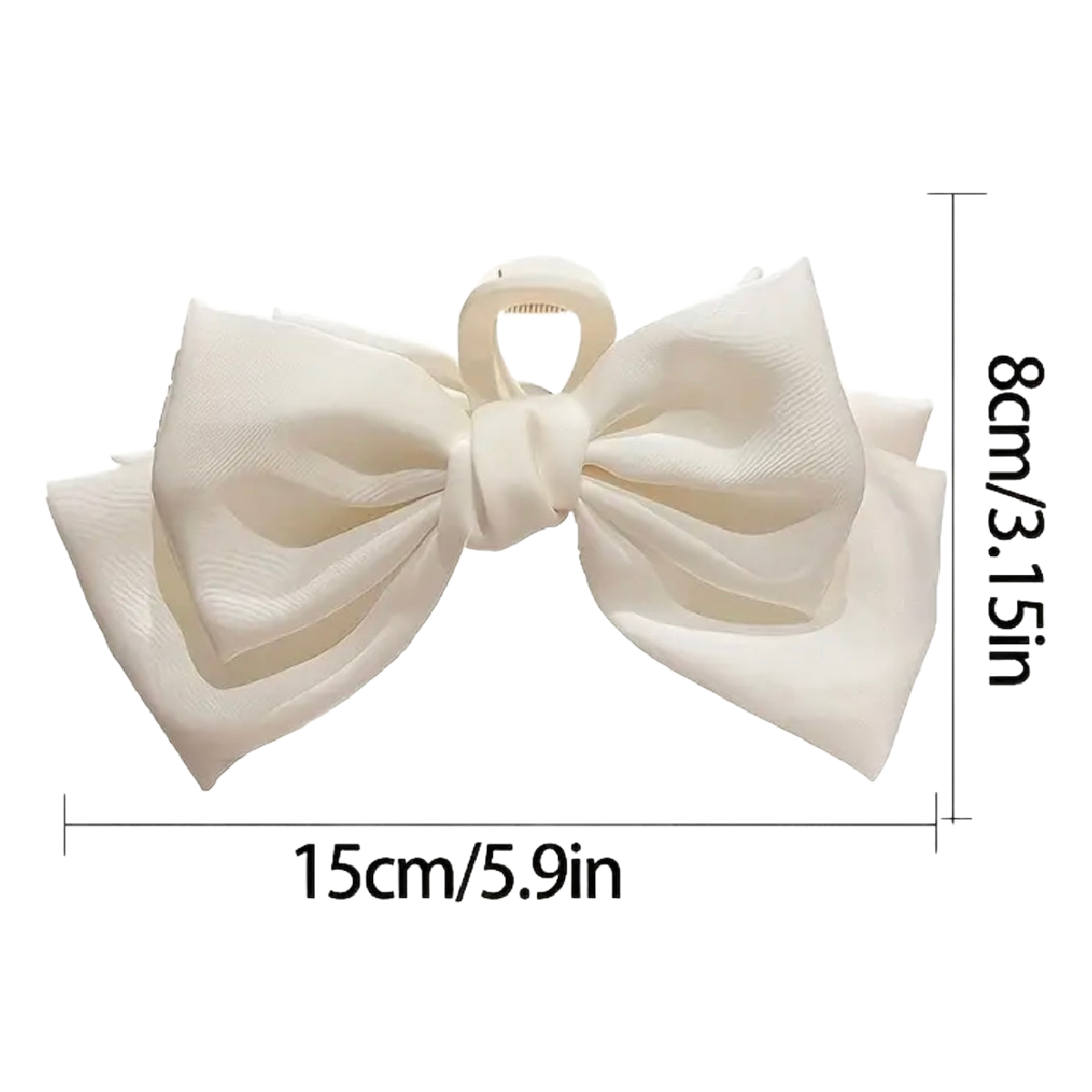 Cream Satin Ribbon Bowknot Hair Claw Shark Clip Large 5.9" New Neutral Accessory