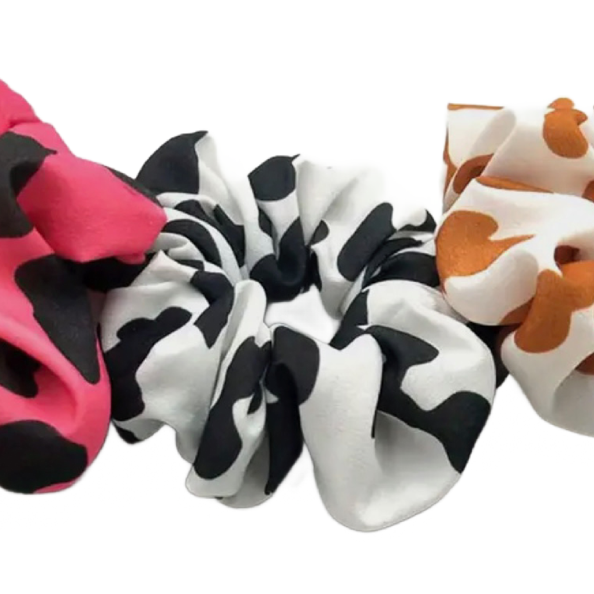 2pc Cow Print Satin Scrunchies Set Elastic Ties Comfortable Black White Lot NEW