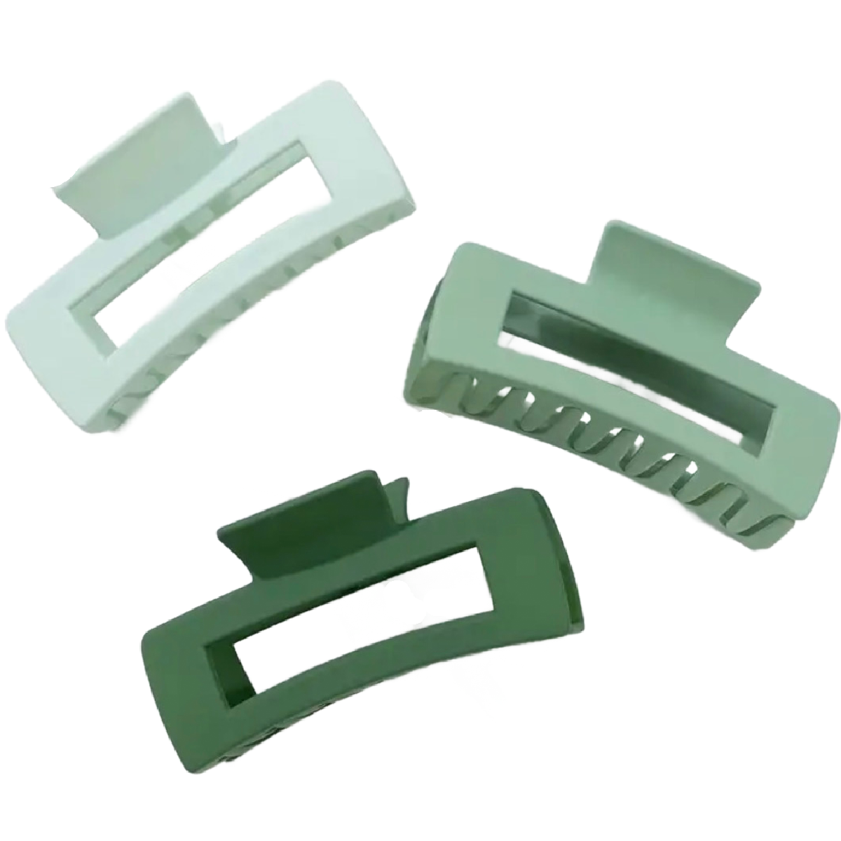 Lot of 3 Hair Claw Shark Clips Opaque Green Matte Large Rectangle 4.1" NEW