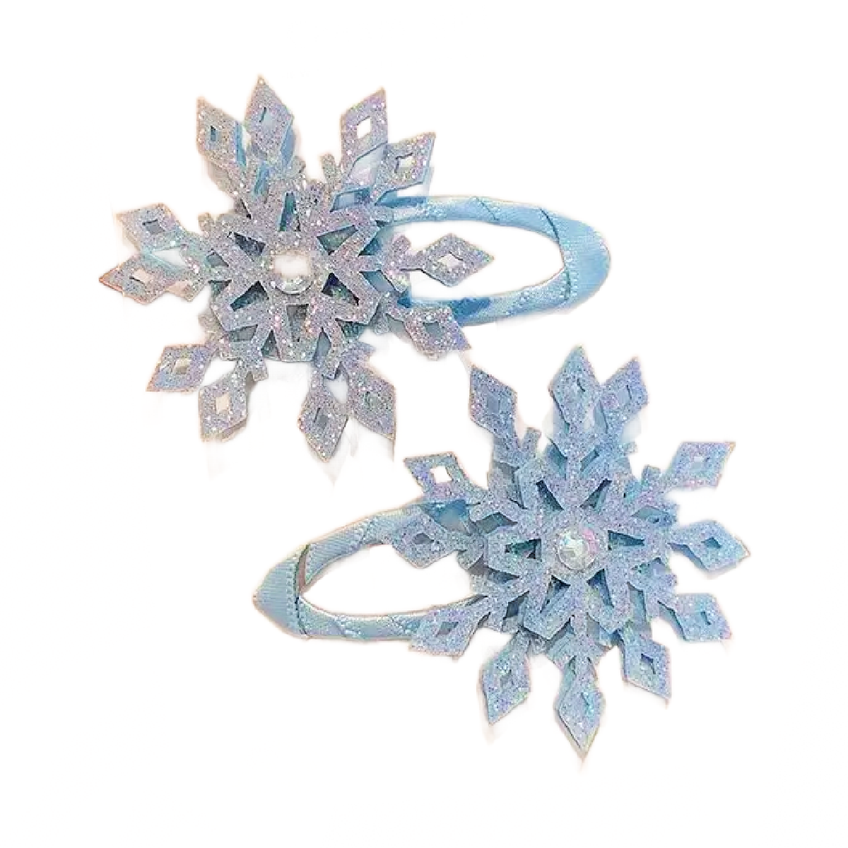 2pc Snowflake Snap Hair Clips 2" Elegant Winter Festival Christmas Barrettes New