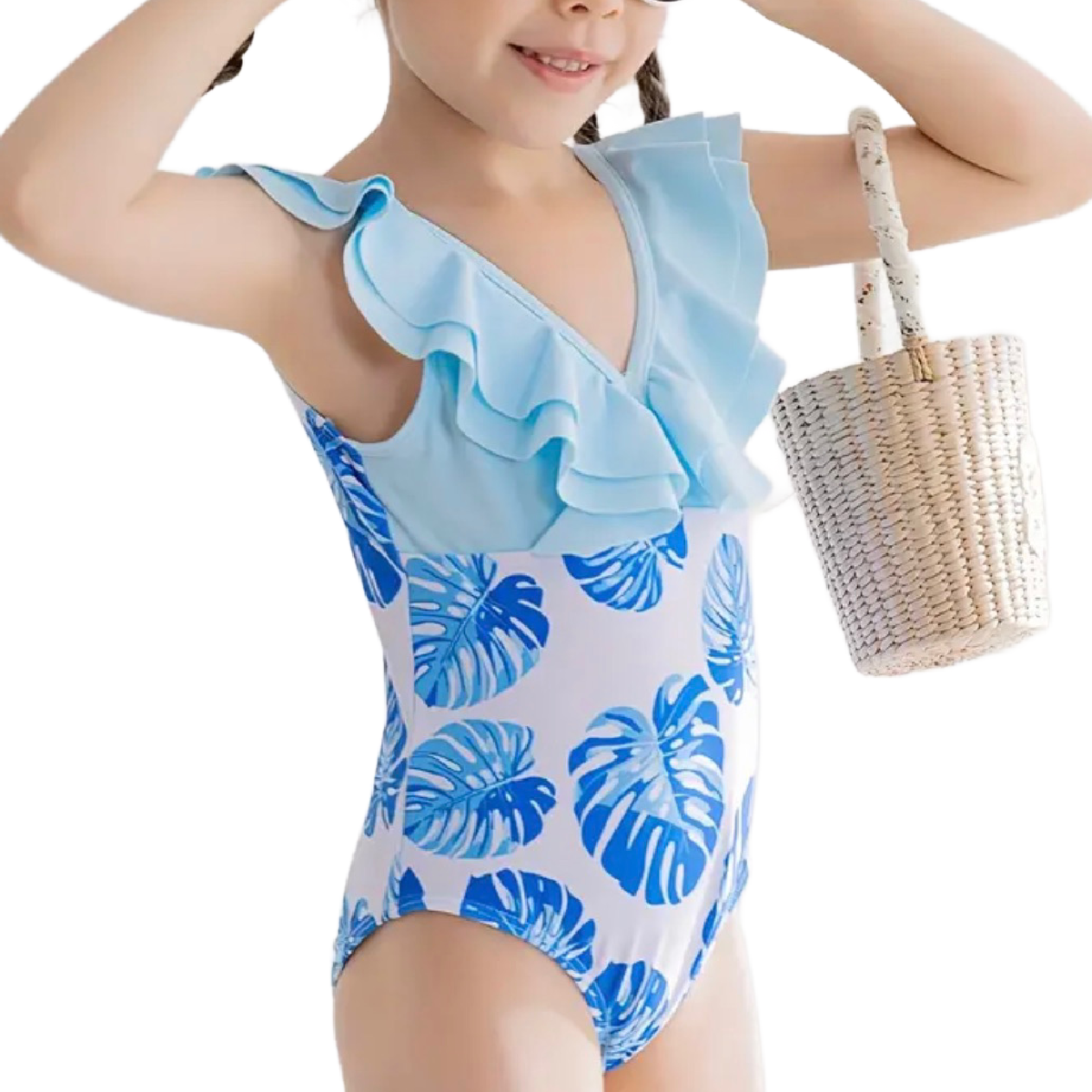 One-Piece Swimwear Tropical Palm Leaf V-Neck Ruffle Bathing Swimsuit New