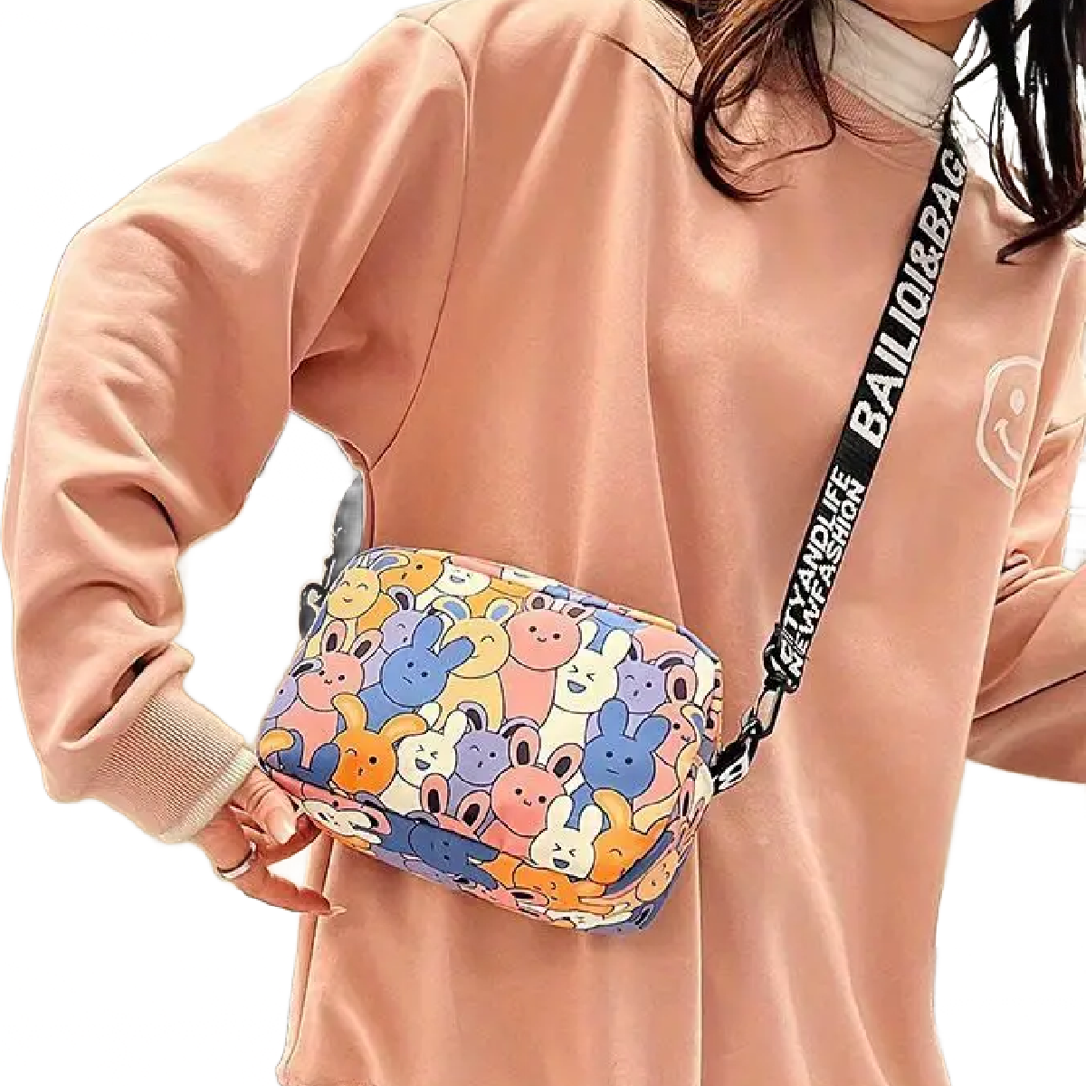 Kawaii Cartoon Bunny Rabbit Crossbody Messenger Bag Handbag Purse Zipper New